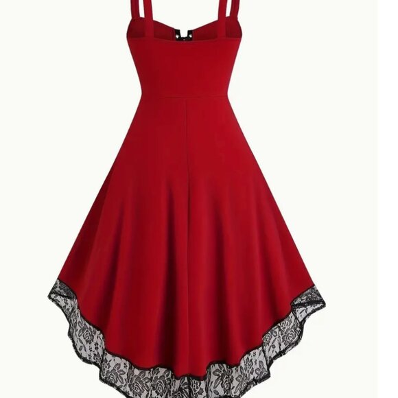 NEW Black Lace Trimmed-Gothic Inspired Red Cami Dress - Picture 2 of 8